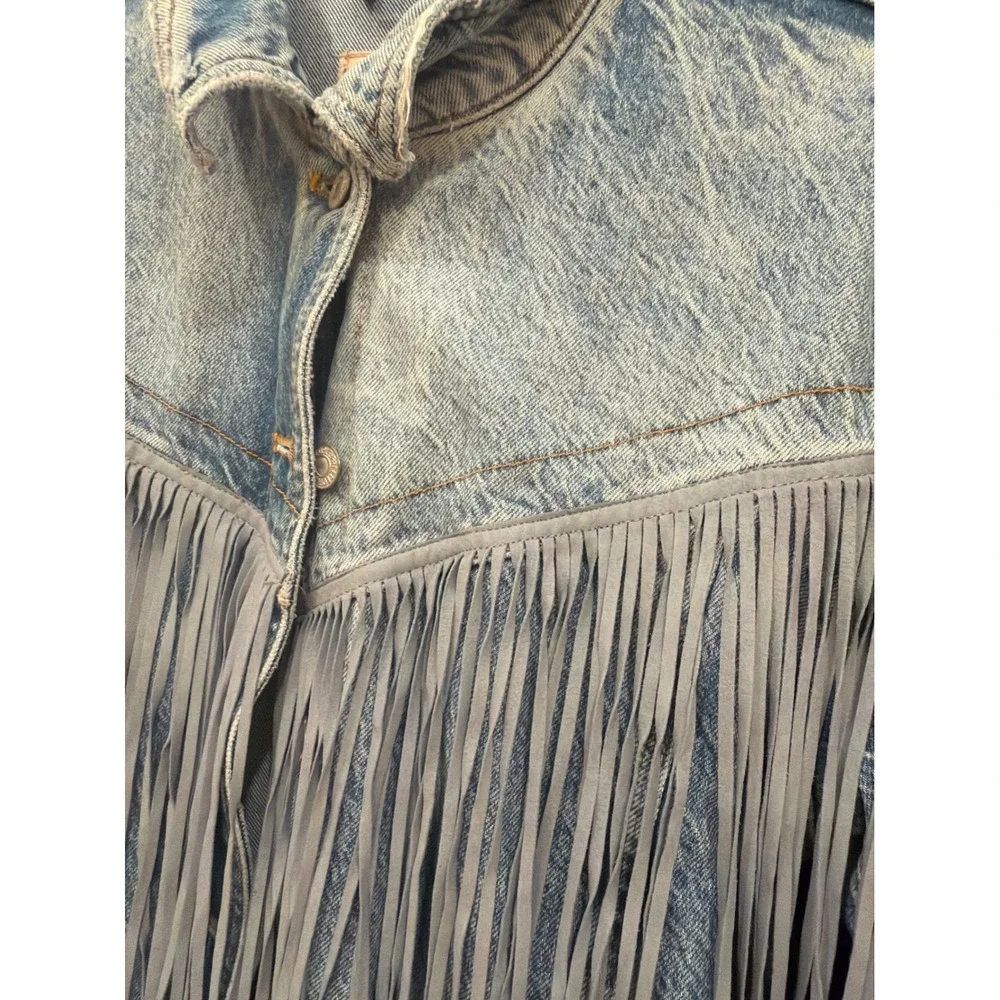 Free People Blue Fringe Jean Jacket - Picture 4 of 8